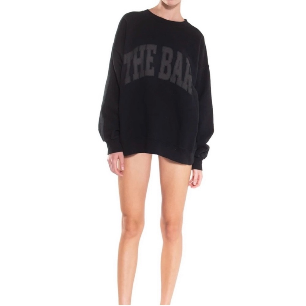 THE BAR Black Varsity Crewneck Sweatshirt